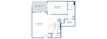 One bedroom one bathroom floor plan image at Jada Legacy Central