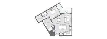 one bedroom floor plan at the Huntington Apartments in Plano TX