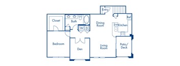 One bedroom floor plan at Campana Crown Valley Apartments in Mission Viejo CA