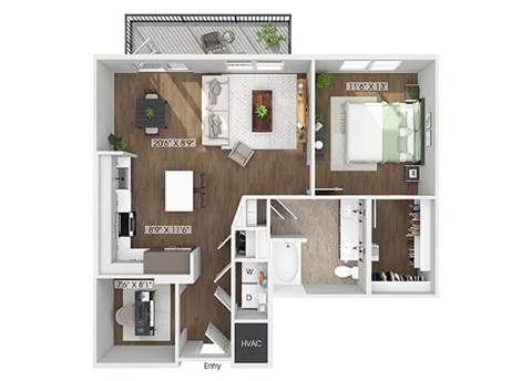 One bedroom floor plan image at The Waylon in McKinney TX