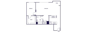One bedroom one bathroom Floorplan Image at Haven at Del Mar Apartments