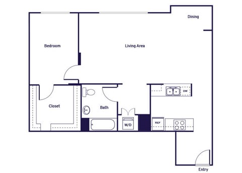 One bedroom one bathroom Floorplan Image at Haven at Del Mar Apartments
