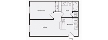 A7 One bedroom floor plan image at iL Palazzo Apartments in San Diego CA
