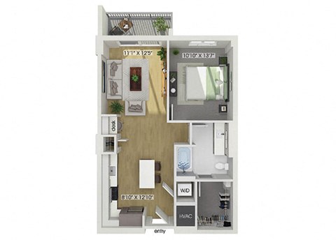 One bedroom floor plan at Treo Apartments in Fort Lauderdale FL