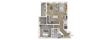 One bedroom one bathroom floor plan image at 1900 Parmer Apartments in Austin TX