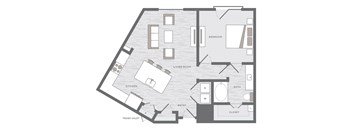 one bedroom floor plan at the Huntington Apartments in Plano TX