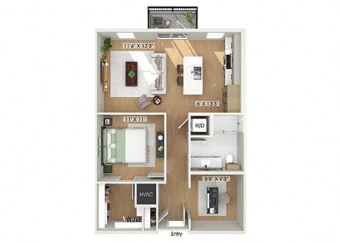 One bedroom floor plan at Heights at 1520 Apartments in Houston TX