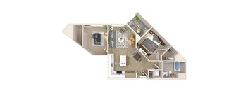 One bedroom with Den floor plan image at Bevel apartments in san diego CA