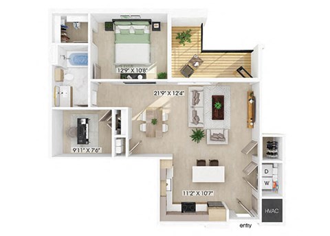 One bedroom with den floor plan at 333 Ellington in Gaithersburg MD
