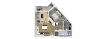 One bedroom floor plan at Treo Apartments in Fort Lauderdale FL