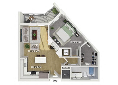 One bedroom floor plan at Treo Apartments in Fort Lauderdale FL