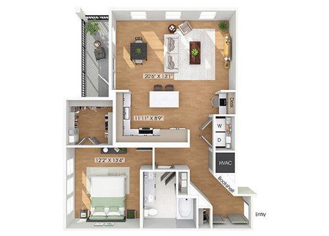 One bedroom floor plan image at The Waylon in McKinney TX