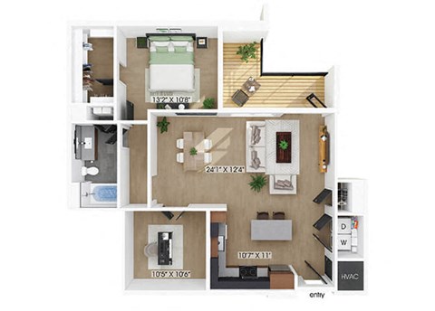 One bedroom with den floor plan at 333 Ellington in Gaithersburg MD