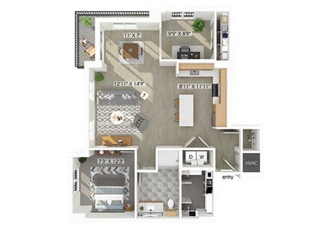 one bedroom one bathroom floor plan at coasterra apartments