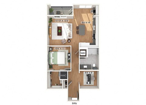 One bedroom floor plan at Heights at 1520 Apartments in Houston TX