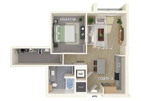 One bedroom floor plan at Treo Apartments in Fort Lauderdale FL