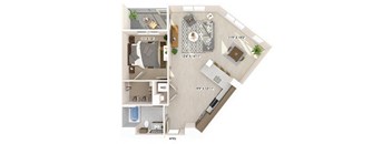 One bedroom floor plan image at Bevel apartments in san diego CA