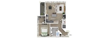 One bedroom floor plan at Station 316 in Woburn MA