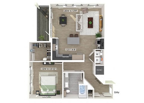 One bedroom floor plan at Station 316 in Woburn MA