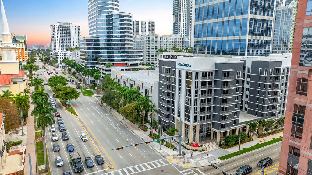 Aerial sunrise view at Coasterra Apartments in Fort Lauderdale FL