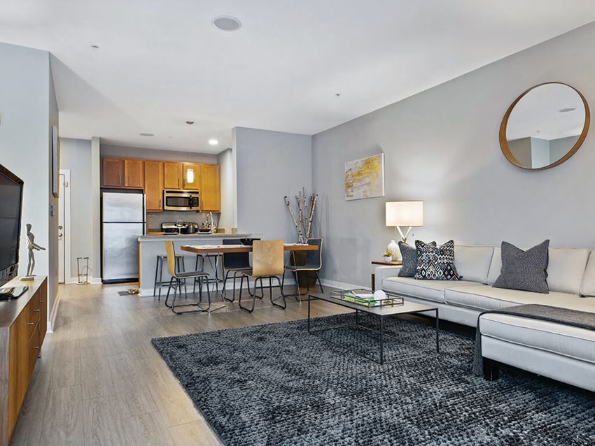 Living room at Axis Admirals Hill Apartments in Chelsea MA - Photo Gallery 1