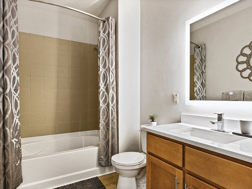 Bathroom at Axis Admirals Hill Apartments in Chelsea MA