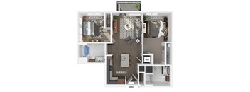 Two bedroom two bathroom floor plan image at V2 Apartments