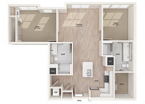 Two bedroom floor plan image at Vero Apartments in Chelsea MA