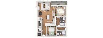 Two bedroom floor plan at 1010 Waugh Apartments in Houston TX