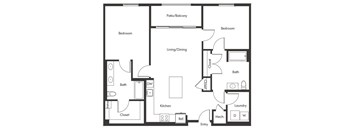 Two bedroom floor plan at Chromatic Flats Apartments in San Diego CA