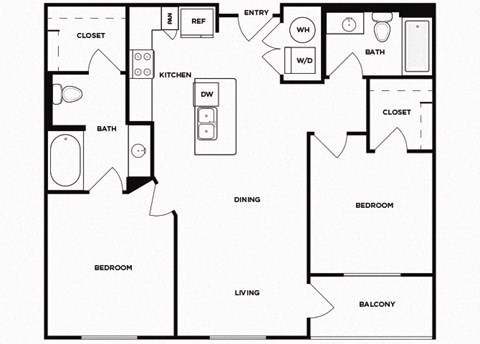 Two bedroom floor plan image at Norte Town Lake Apartments in Tempe Arizona
