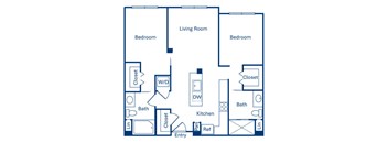 Two bedroom floor plan at Main and Jamboree Apartments in Irvine CA