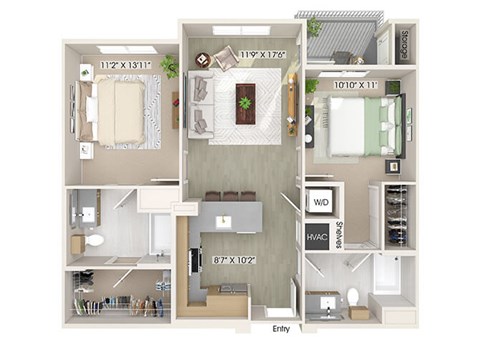 Two bedroom floor plan image at The Wylden in Los Angeles CA