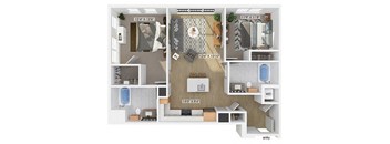 Two bedroom two bathroom floor plan image at V2 Apartments