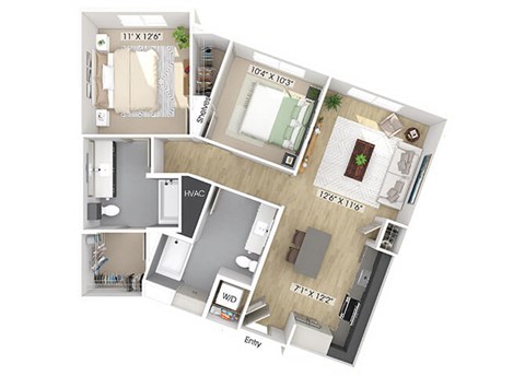 Two bedroom floor plan image at The Wylden in Los Angeles CA