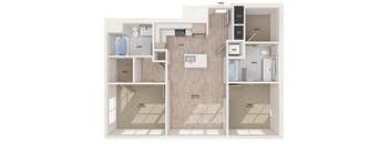 Two bedroom floor plan image at Vero Apartments in Chelsea MA