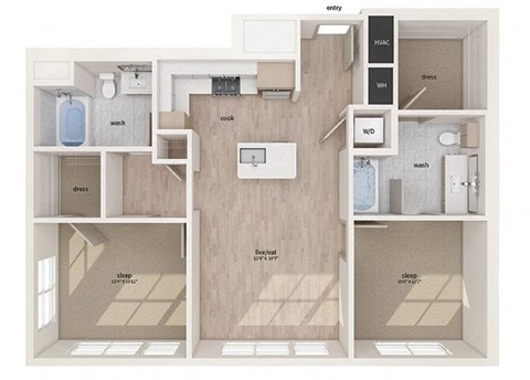 Two bedroom floor plan image at Vero Apartments in Chelsea MA