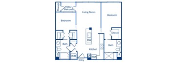 Two bedroom floor plan at Main and Jamboree Apartments in Irvine CA