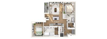 Two bedroom floor plan at 1010 Waugh Apartments in Houston TX