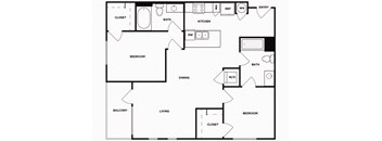 Two bedroom floor plan image at Norte Town Lake Apartments in Tempe Arizona