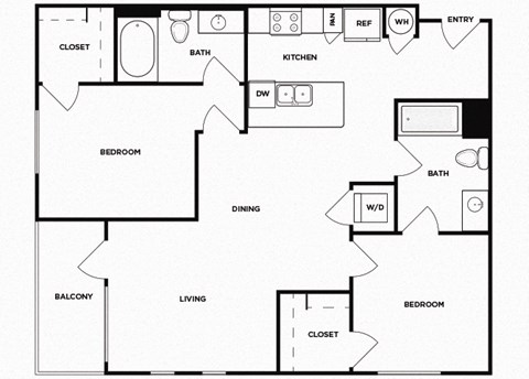 Two bedroom floor plan image at Norte Town Lake Apartments in Tempe Arizona