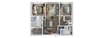 Two bedroom two bathroom floor plan image at V2 Apartments