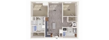 Two bedroom two bathroom floor plan image at VERO apartments in Chelsea MA