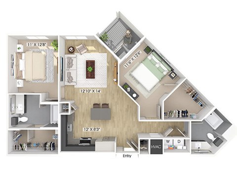 Two bedroom floor plan image at The Wylden in Los Angeles CA