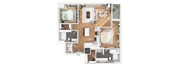 Two bedroom floor plan at 1010 Waugh Apartments in Houston TX
