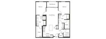 Two bedroom floor plan at Chromatic Flats Apartments in San Diego CA