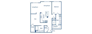 One bedroom floor plan at Main and Jamboree Apartments in Irvine CA