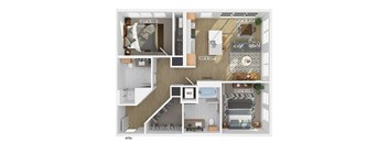 Two bedroom two bathroom floor plan image at V2 Apartments
