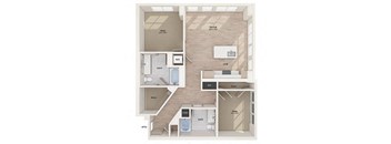 Two bedroom floor plan image at Vero Apartments in Chelsea MA