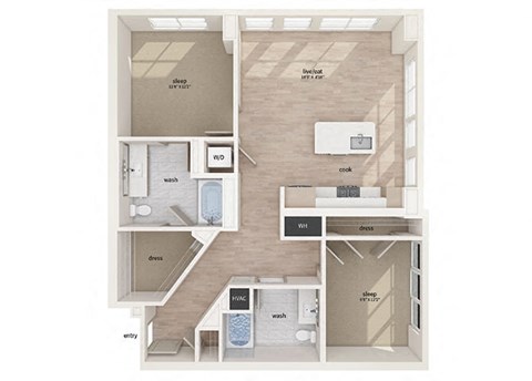 Two bedroom floor plan image at Vero Apartments in Chelsea MA